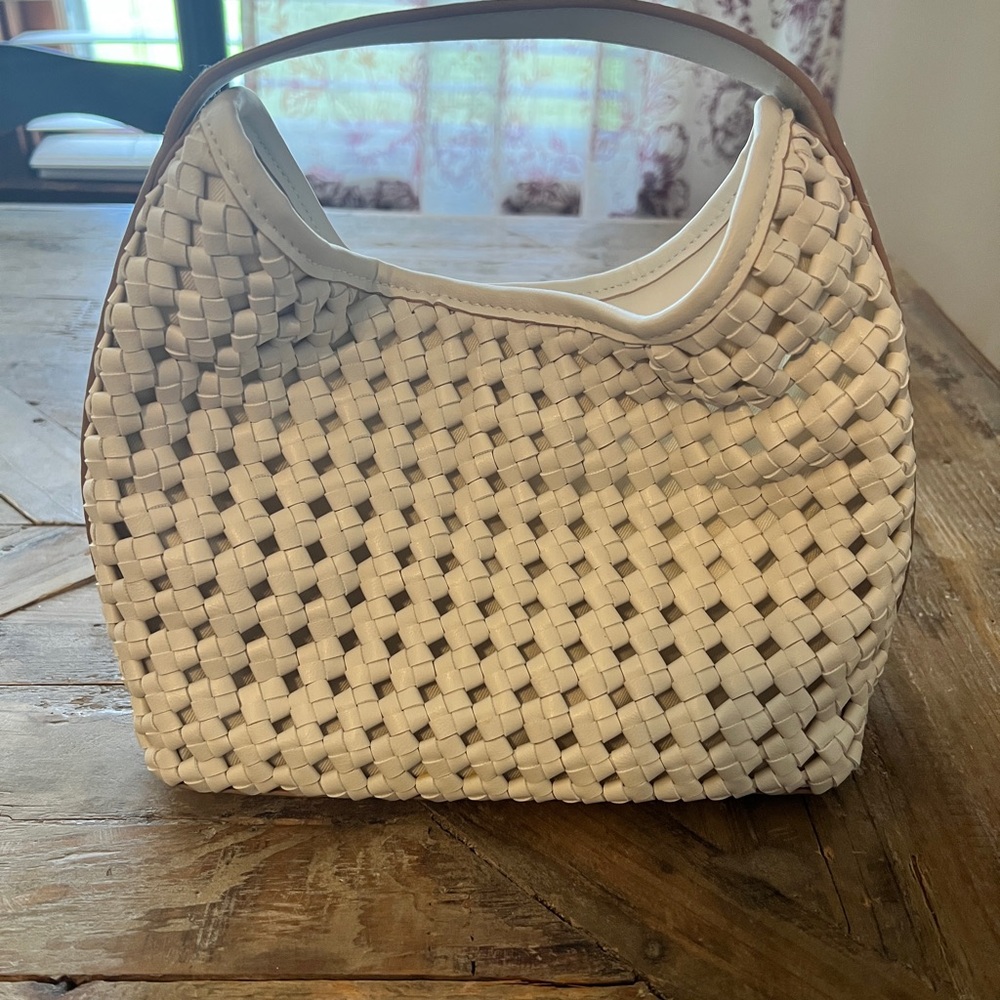 Chic White Woven Hobo Bag